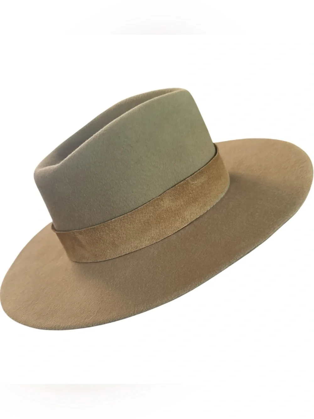 Wyeth  100% Wool Two toned Rancher/ Fedora Hat| Camel Taupe Wide OS